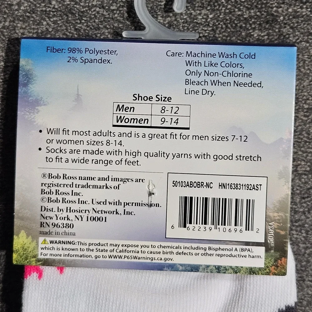 Bob Ross The Joy of Painting Crew Socks White Graphic Art Novelty One‎ Size NEW